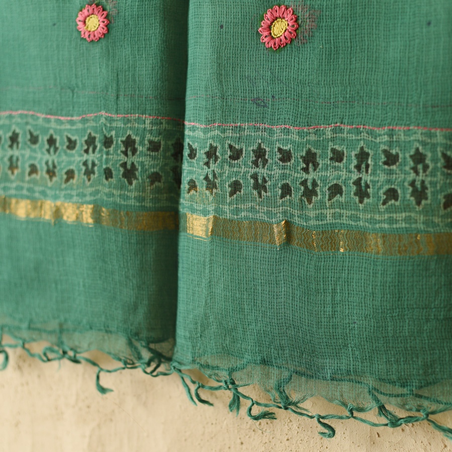 shop Block Printed Soft Kota Doria Cotton Dupatta - Two Options