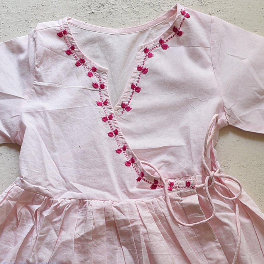 shop Pure Cotton Embroidered - Light Pink Angarkha Style Frock