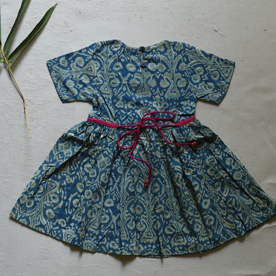 shop Pure Cotton Embroidered - Blue frock for girl