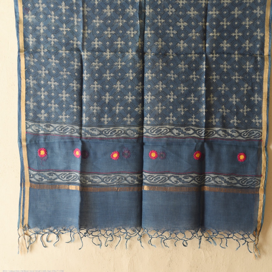 shop Block Printed Pure Kota Doria Cotton Dupatta 
