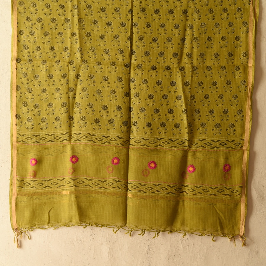 shop Block Printed Kota Doria Cotton Mustard Yellow Dupatta