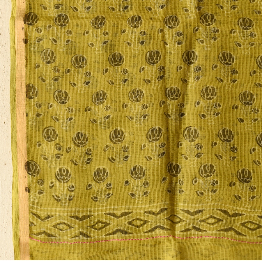 shop Block Printed Kota Doria Cotton Mustard Yellow Dupatta