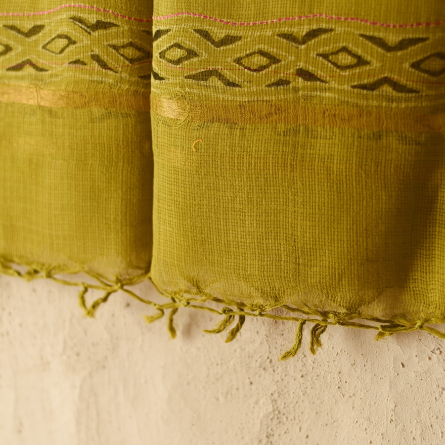 shop Block Printed Kota Doria Cotton Mustard Yellow Dupatta