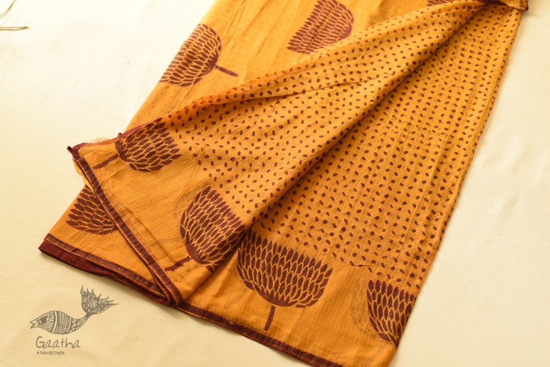 shop Block Printed Kota Cotton Embroidered Saree