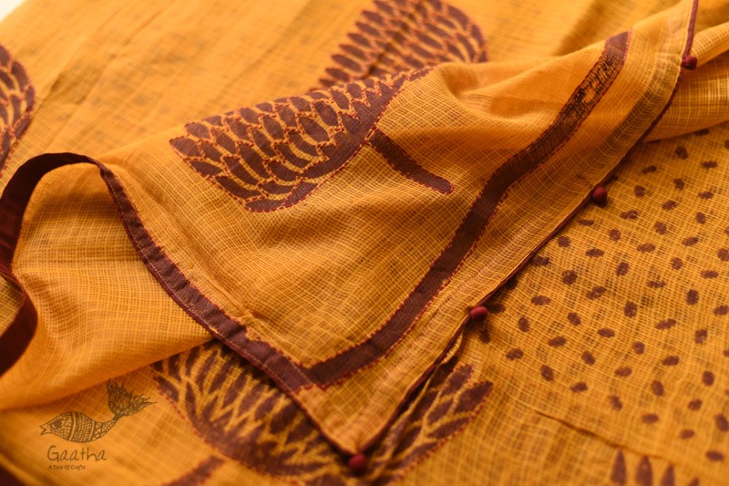 shop Block Printed Kota Cotton Embroidered Saree