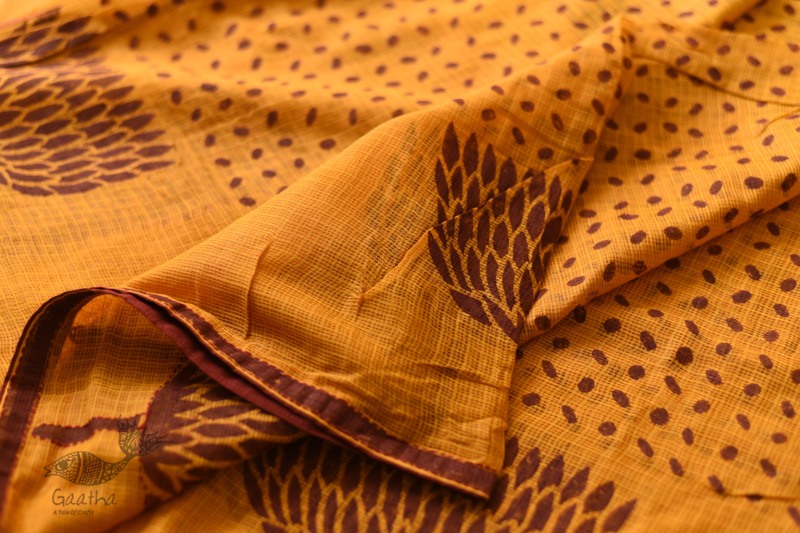 shop Block Printed Kota Cotton Embroidered Saree