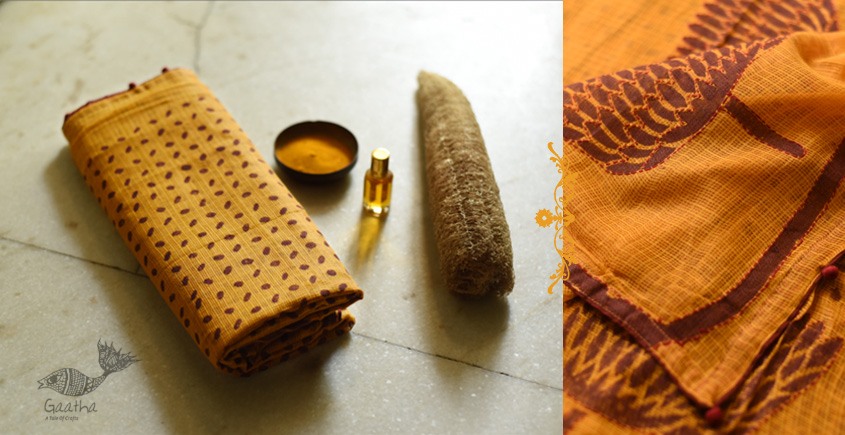 shop Block Printed Kota Cotton Embroidered Saree