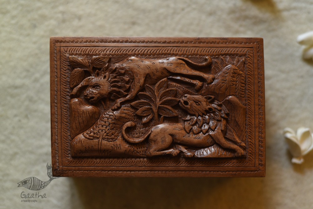 buy Lion Wood Carving ~ Walnut Wood Box