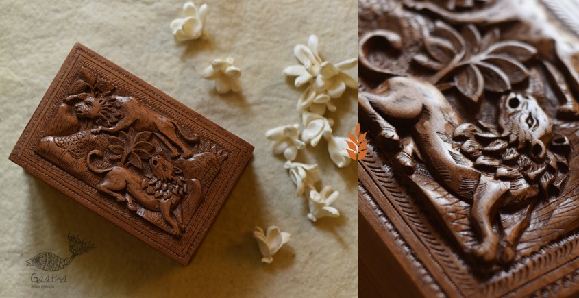 buy Lion Wood Carving ~ Walnut Wood Box