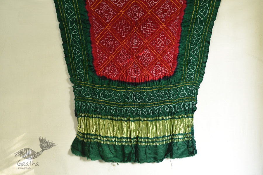 shop Gajji Silk - Traditional Bandhani Dupatta in Red & Green Color