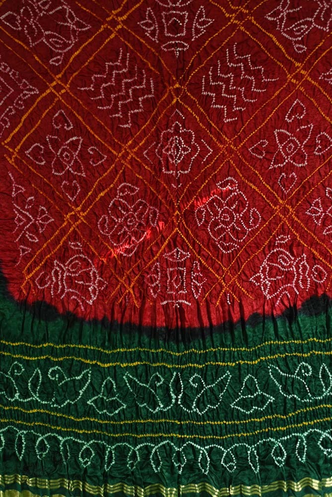 shop Gajji Silk - Traditional Bandhani Dupatta in Red & Green Color