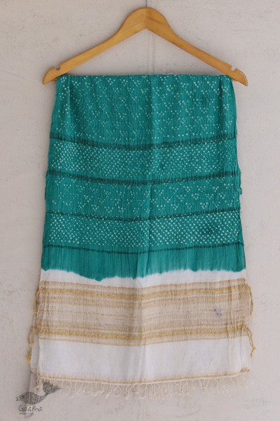 Ada . अदा | Handloom Cotton . Bamboo Silk | Bandhni Stole ( Sea Green ) - 8