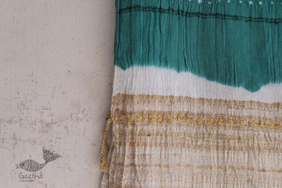 Ada . अदा | Handloom Cotton . Bamboo Silk | Bandhni Stole ( Sea Green ) - 8