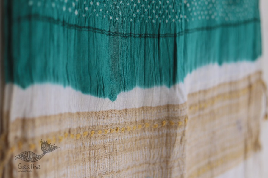 Ada . अदा | Handloom Cotton . Bamboo Silk | Bandhni Stole ( Sea Green ) - 8