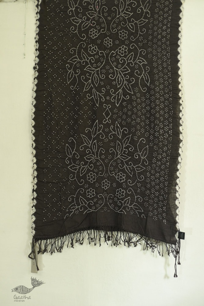 shop Natural Color - Mul Handloom Cotton - Bandhani Stole 