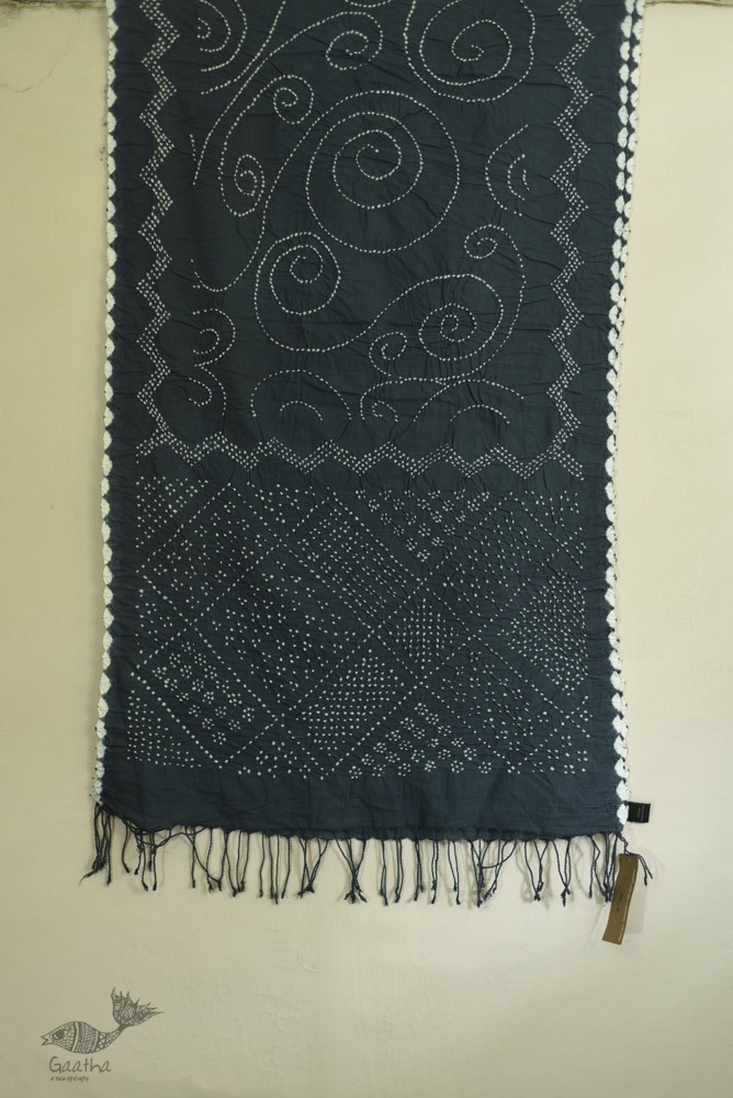 shop Natural Color bandhani -  Handloom Cotton Grey Stole 