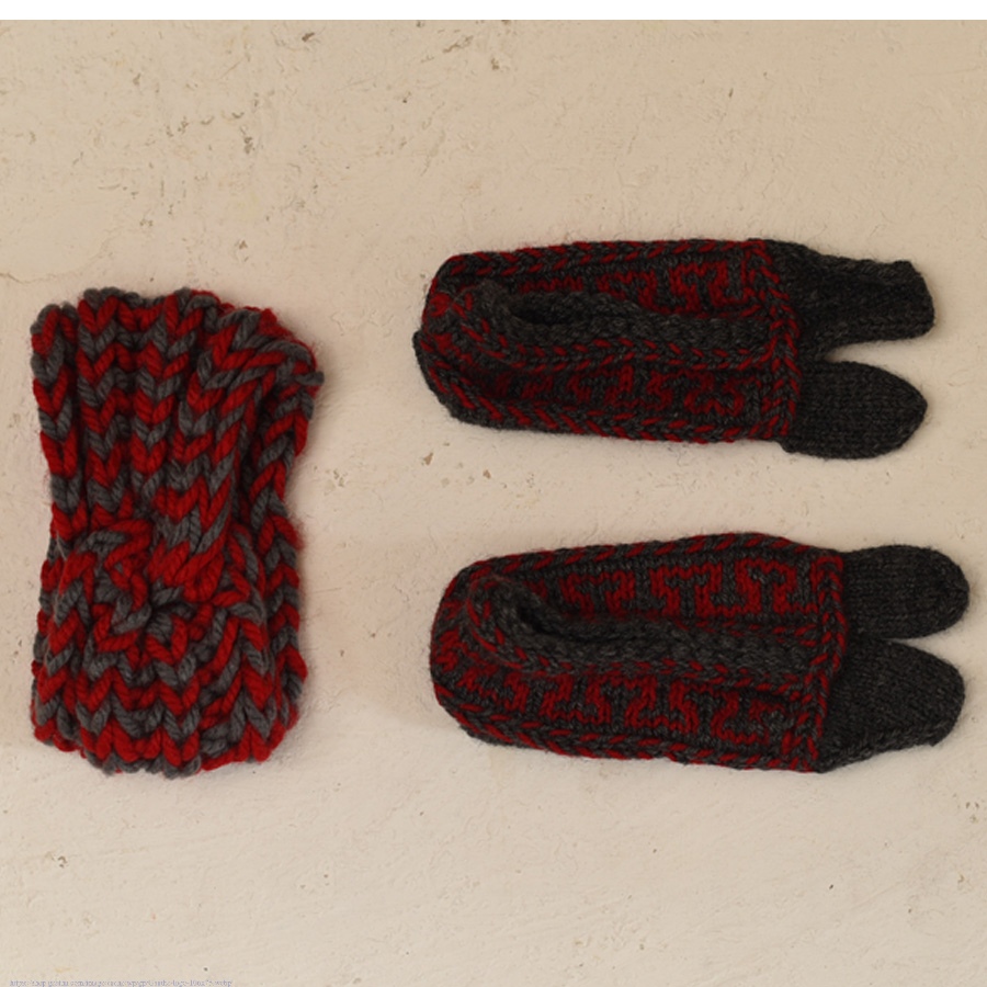 shop Hand Knitted - Woolen Socks With Hair Band - For Girls Grey & Red