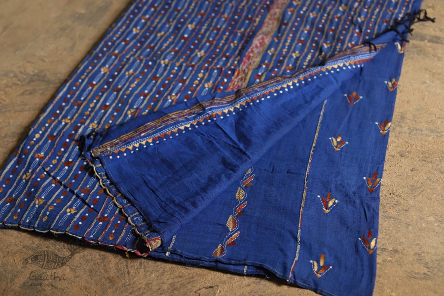 सूती ▦ Handloom Cotton Saree ~ Kantha work ~ 48