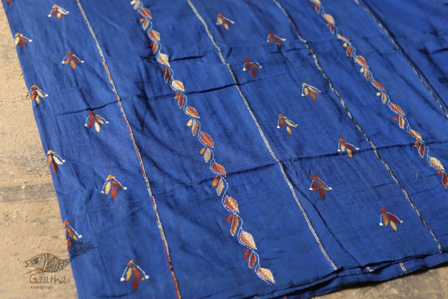 सूती ▦ Handloom Cotton Saree ~ Kantha work ~ 48