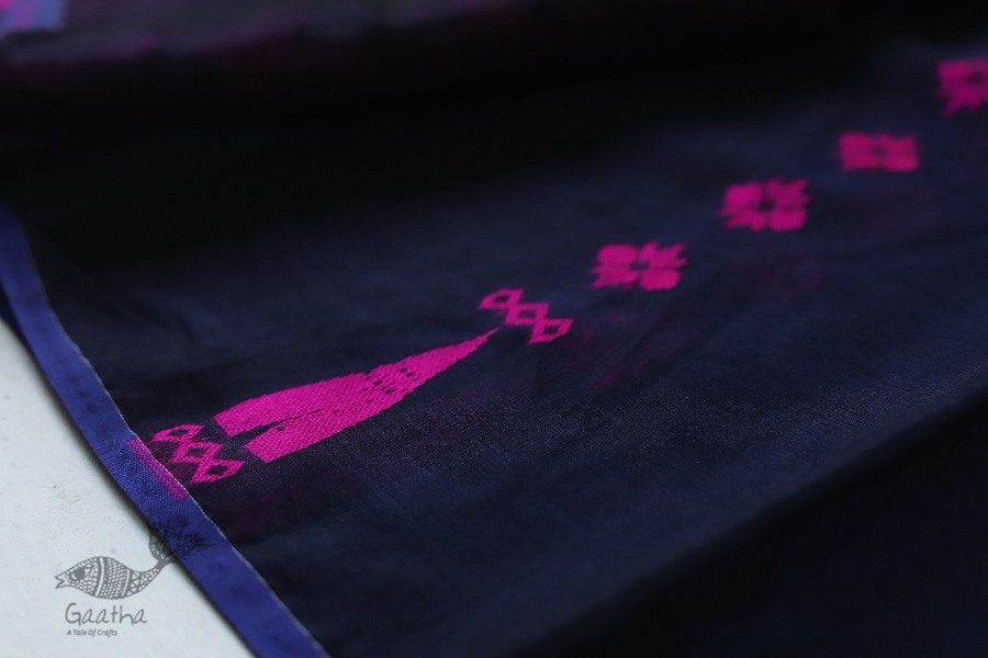  Jacquard Hand loom Dhakai Jamdani Navy Blue Saree