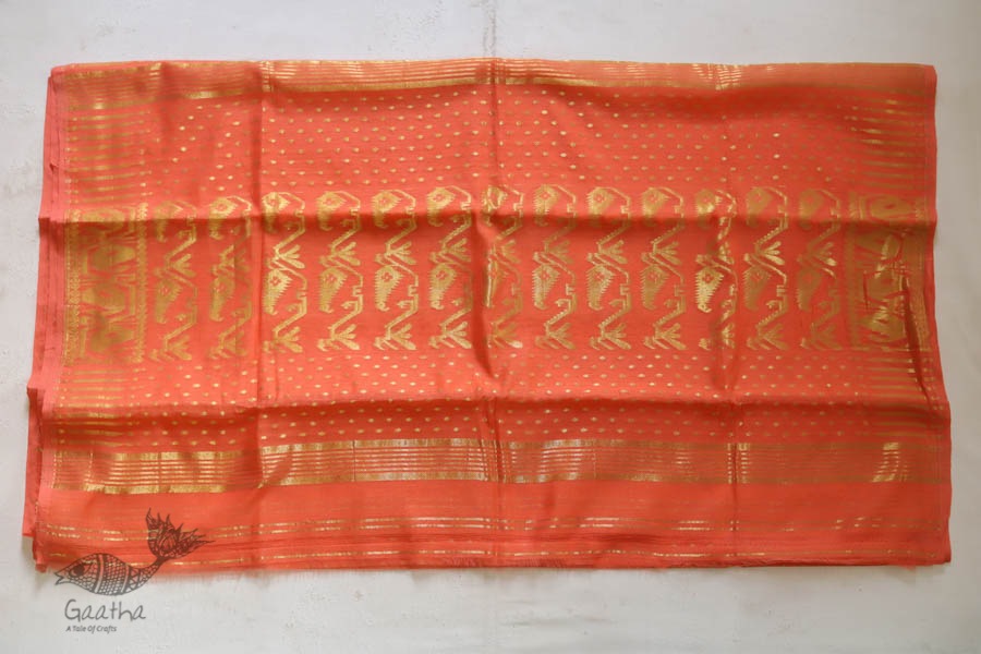 Jacquard Hand loom Dhakai Zari Jamdani Saree - Peach Orange