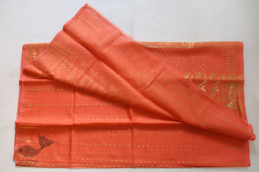 Jacquard Hand loom Dhakai Zari Jamdani Saree - Peach Orange