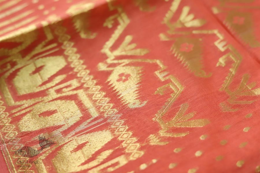 Jacquard Hand loom Dhakai Zari Jamdani Saree - Peach Orange