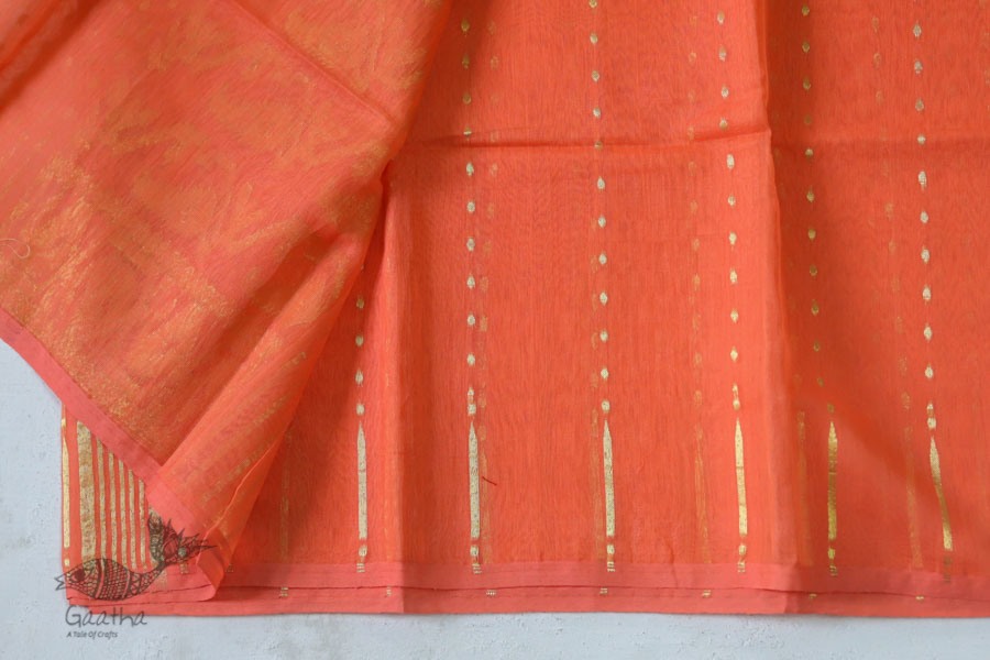 Jacquard Hand loom Dhakai Zari Jamdani Saree - Peach Orange