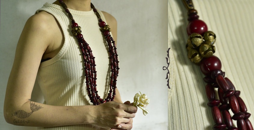 Wooden beads long necklace with unique shankh pendant – Sujatra-tuongthan.vn