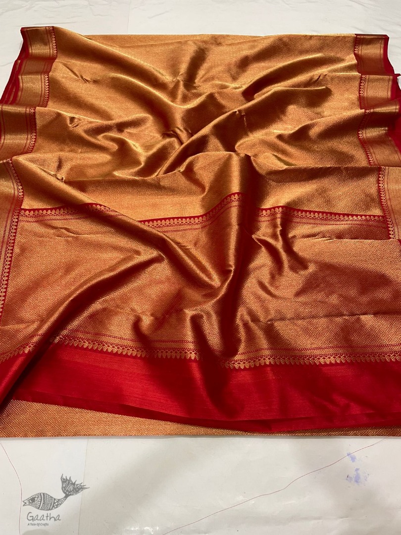 Handwoven Chanderi Silk Full Zari Saree - Red & Golden