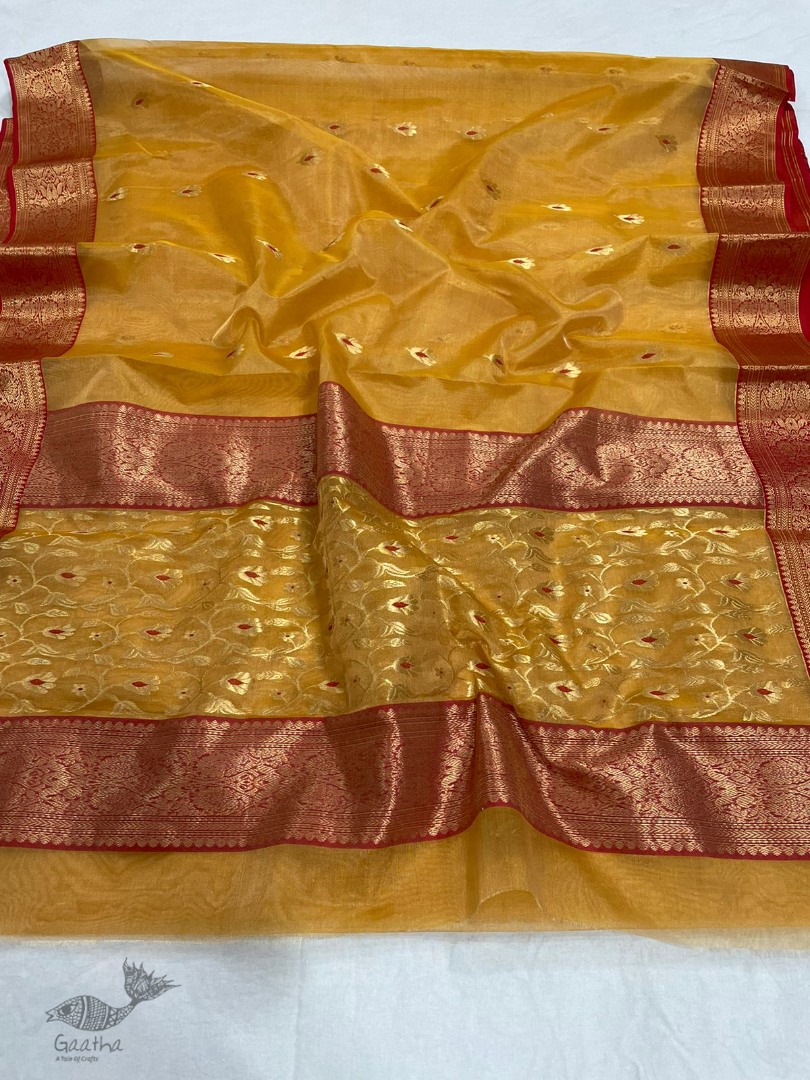 online shop handwoven chandri saree Mustard Yellow