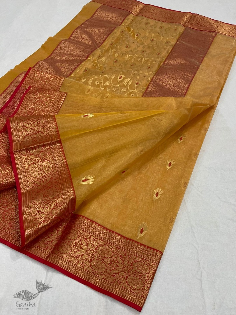 online shop handwoven chandri saree Mustard Yellow