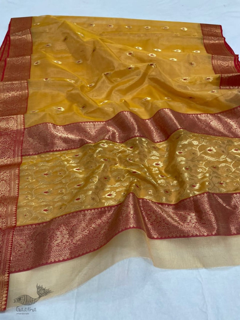 online shop handwoven chandri saree Mustard Yellow