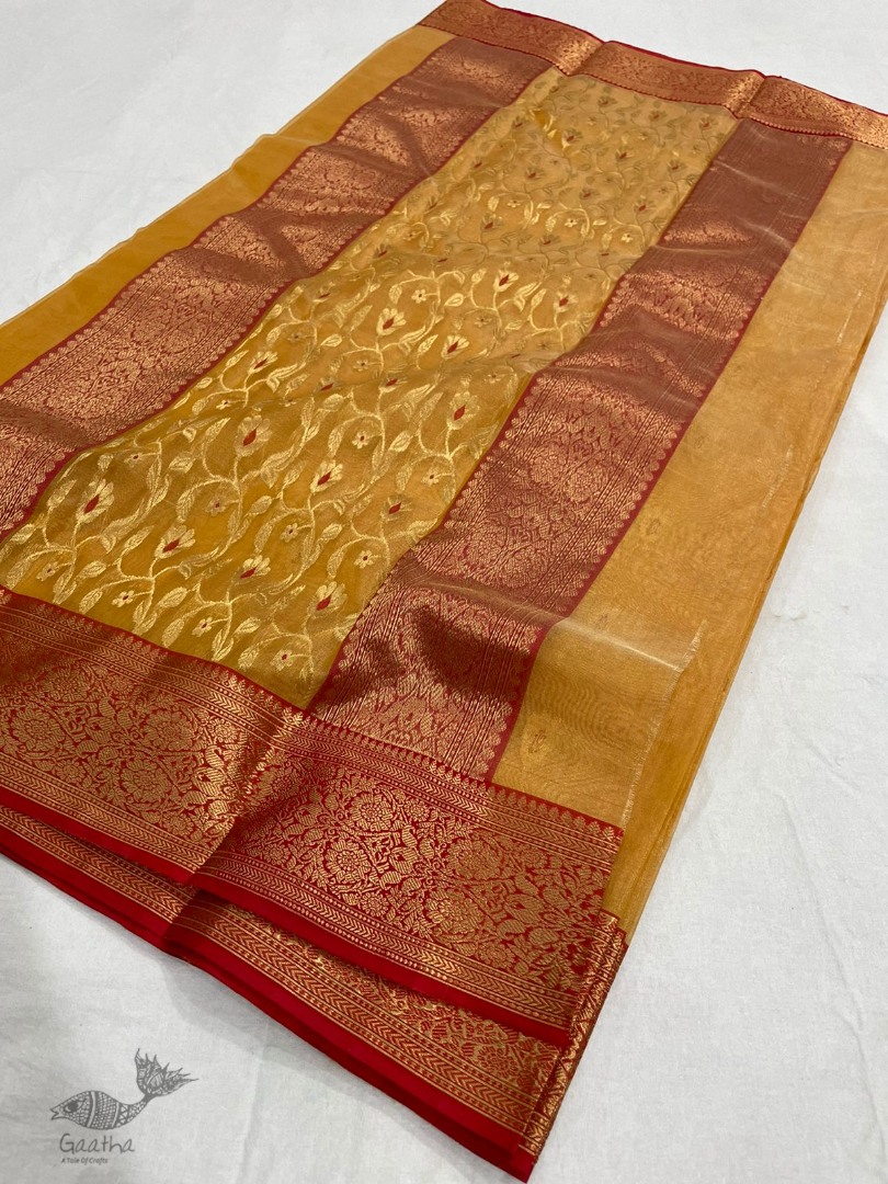 online shop handwoven chandri saree Mustard Yellow