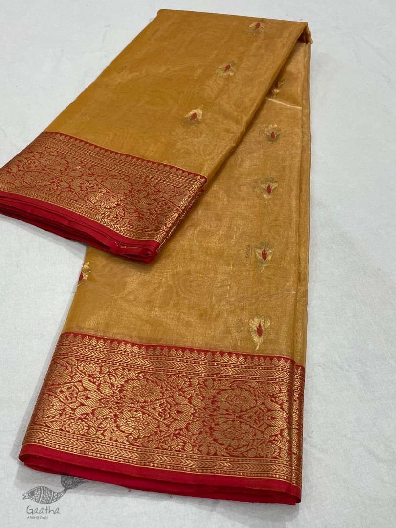 online shop handwoven chandri saree Mustard Yellow