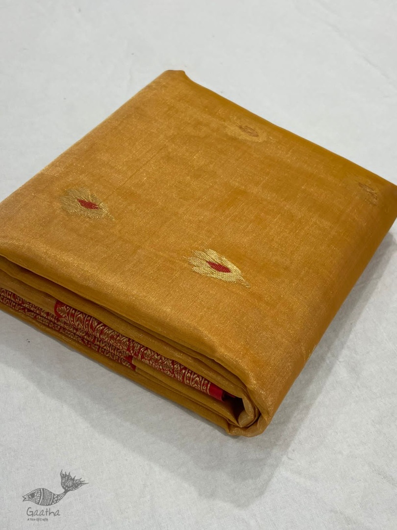 online shop handwoven chandri saree Mustard Yellow