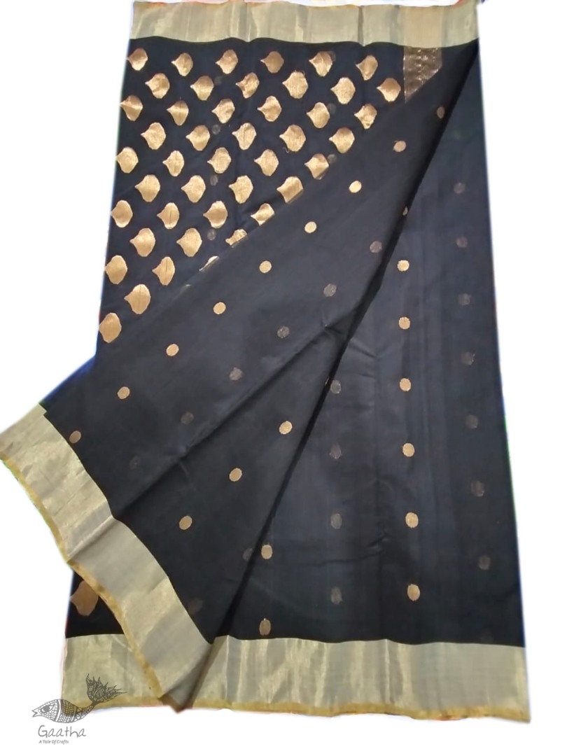 online shop handwoven chandri silk Black saree