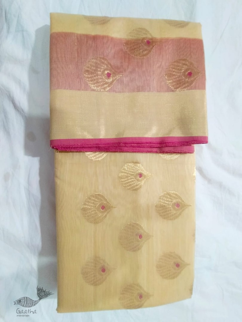 online shop handwoven chandri silk saree  Light Yellow