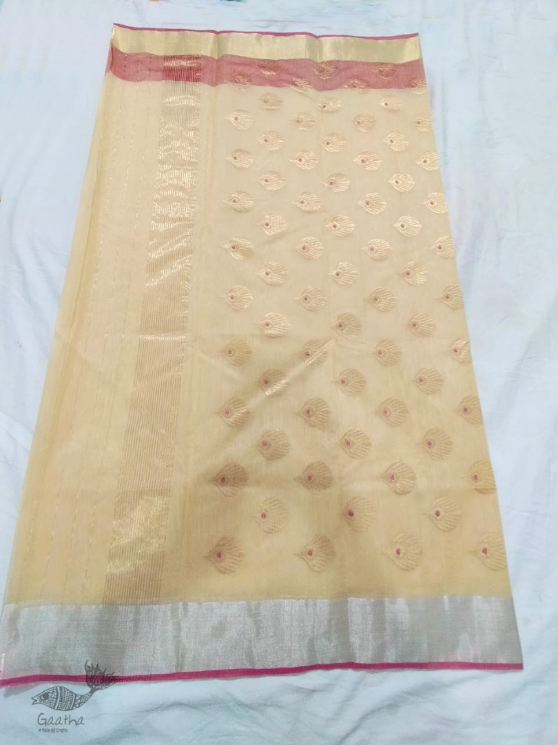 online shop handwoven chandri silk saree  Light Yellow