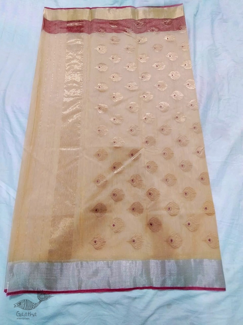 online shop handwoven chandri silk saree  Light Yellow