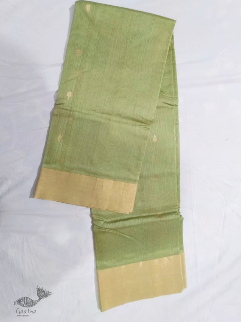 online shop handwoven chandri saree Light Green