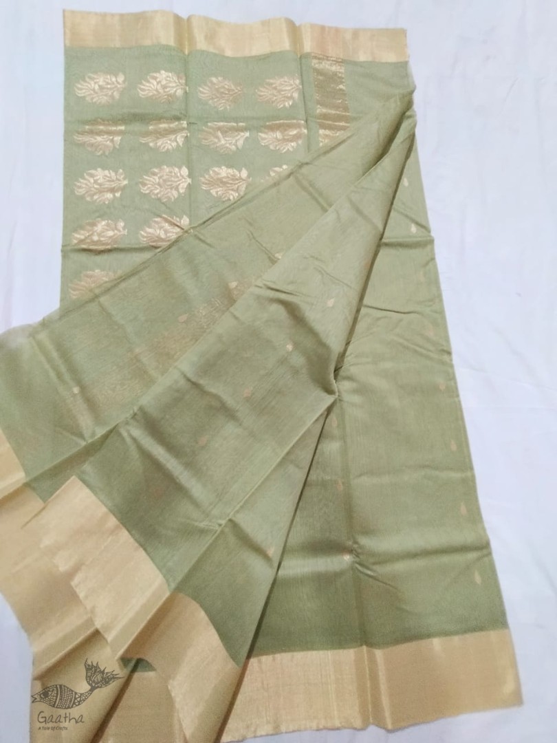 online shop handwoven chandri saree Light Green