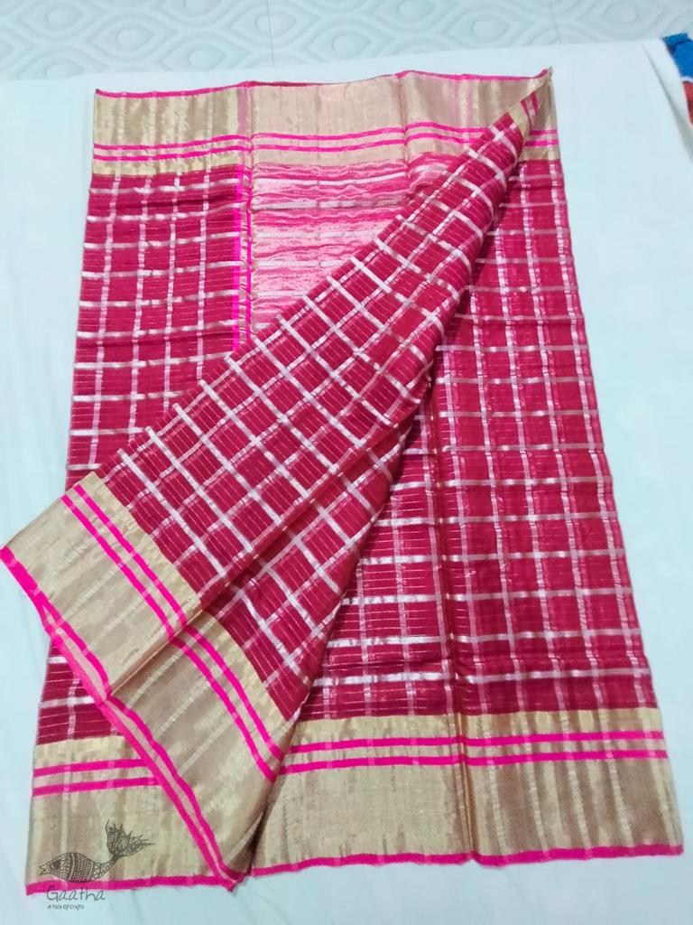 online shop handwoven chandri Dark Pink saree