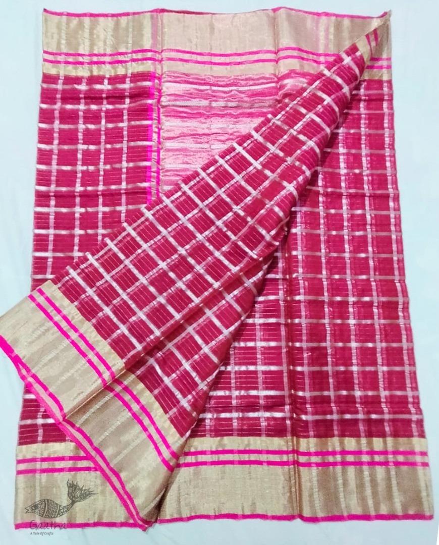 online shop handwoven chandri Dark Pink saree