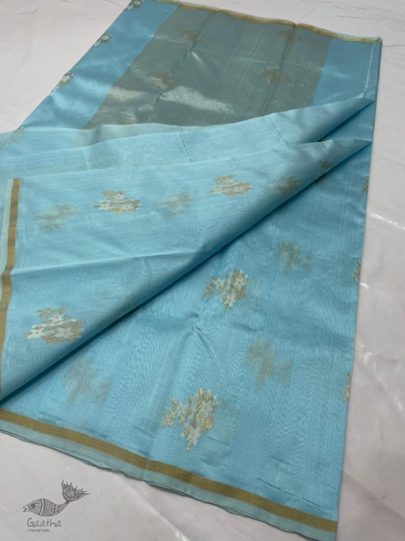 online shop handwoven chandri silk saree Sky Blue