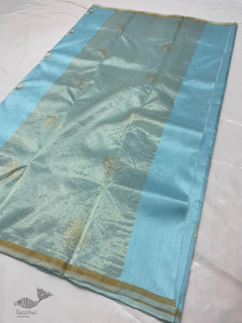online shop handwoven chandri silk saree Sky Blue