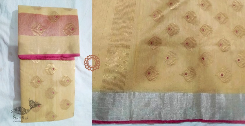 online shop handwoven chandri silk saree  Light Yellow