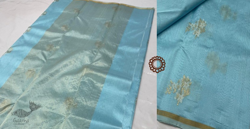 online shop handwoven chandri silk saree Sky Blue