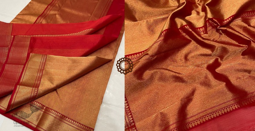 Handwoven Chanderi Silk Full Zari Saree - Red & Golden