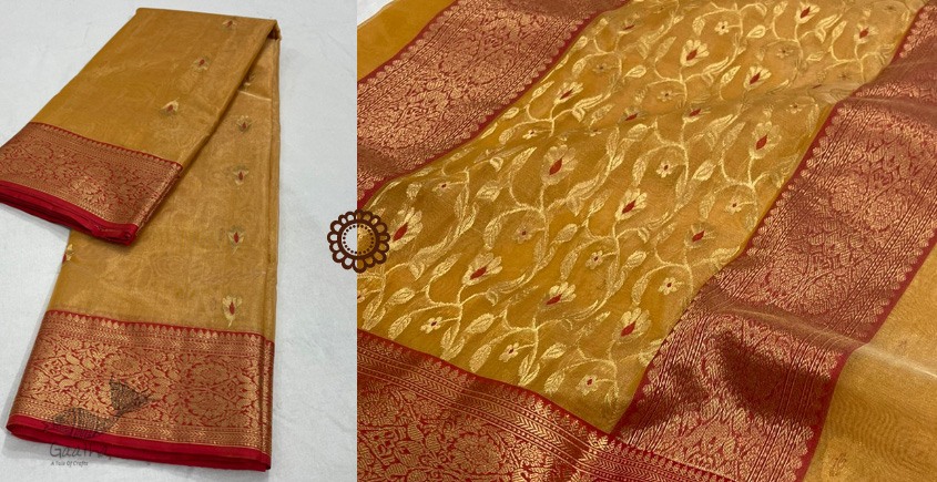 online shop handwoven chandri saree Mustard Yellow
